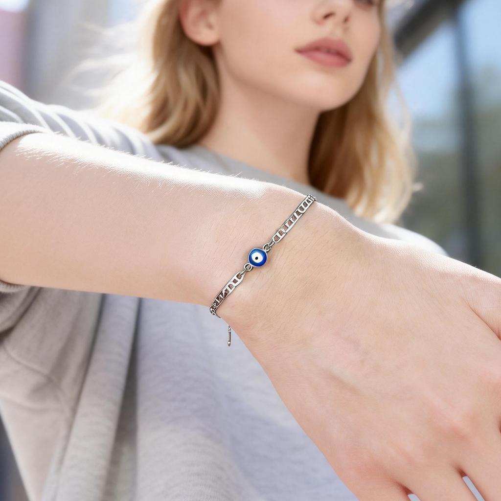 Damen Türkei Böser Blick Armband Edelstahl Silber Farbe Kette Mode Blaues Auge Amulett Schmuck