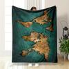 Vintage World Map Design, Earth Tone Texture Flannel Blanket for Bedroom, Living Room, Sofa, and Nap Sofas