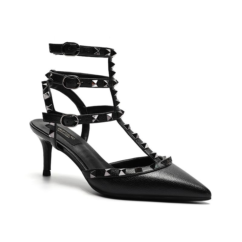 Genuine Leather Summer Women's Gladiator Sandals 2024 New Star Style Luxury Brand Rivet High Heels Designer Women's Pumps 33-41