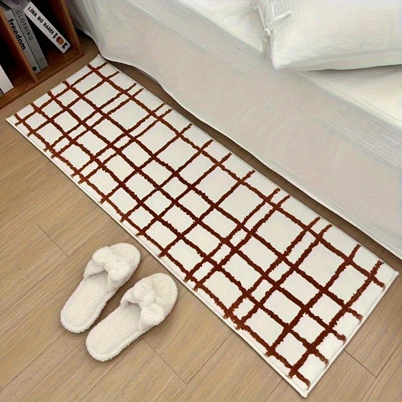 Bedside Carpet for Bedroom Floor Mat Runner Rug Blue Plaid Carpets Fluffy Soft Long Foot Mats Minimalist Home Decoration Rugs
