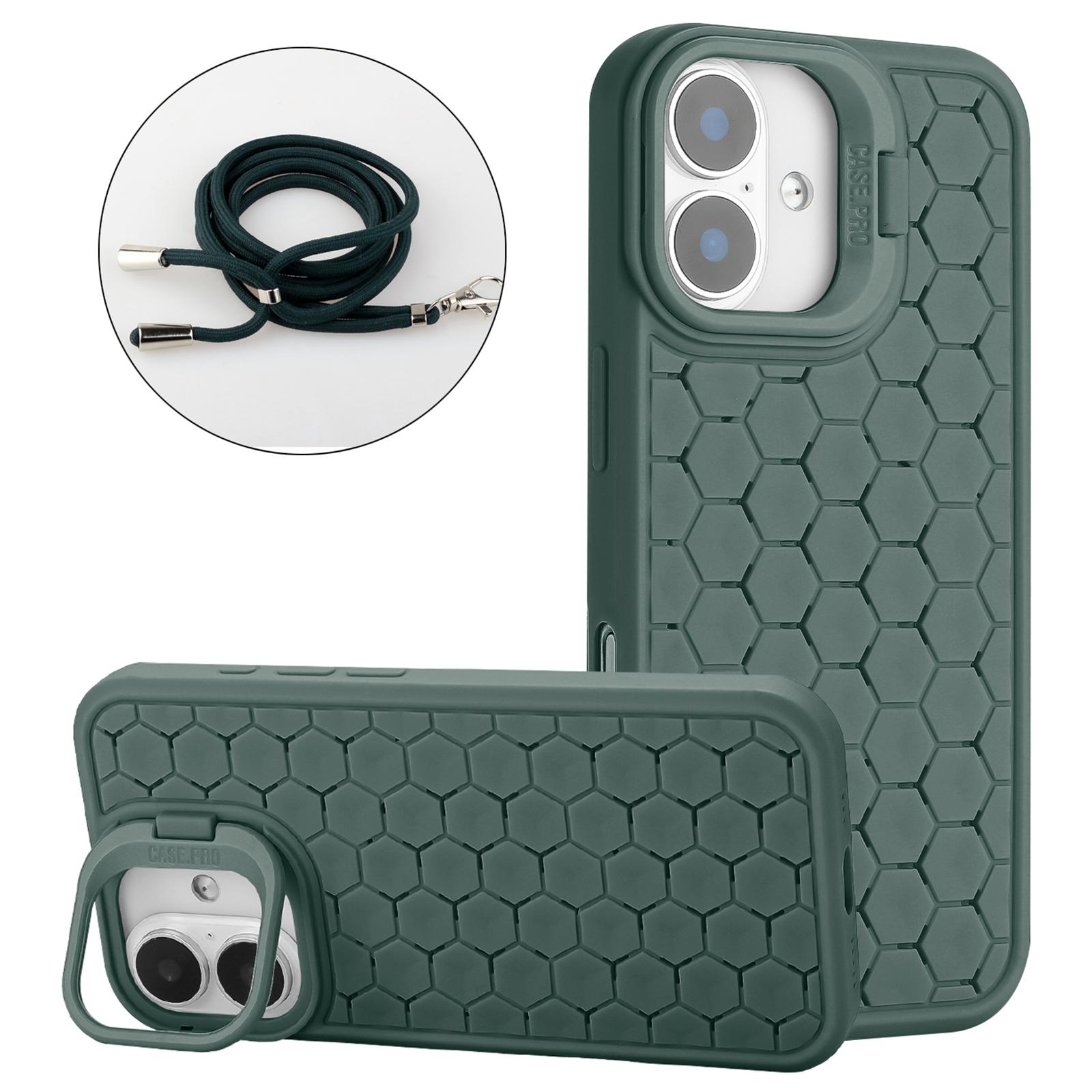 

For iPhone 16 Case Compatible with MagSafe Kickstand Heat Dissipation TPU Phone Cover with Lanyard Army Green