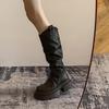 [Fanfna] 2025 Autumn New Platform Boots Women's Knee Knight Boots Thin Pleated Piled Boots