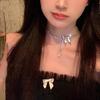 Elegant Korean Rhinestone Bow Tassel Necklace - Luxury Clavicle Chain for Women
