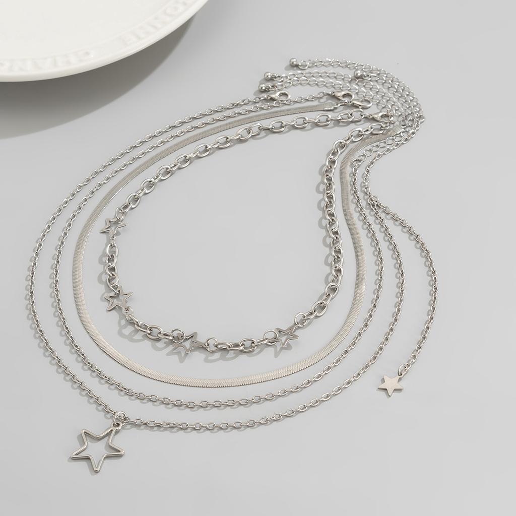 Simple Star Pendant Snake Bone Chain Necklace, Stacked Geometric Metal Chain Necklace