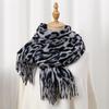 Leopard Print Scarf for Women, High-End Winter Vintage 2024 New Versatile Imitation Cashmere Warm Tassel Thickened Shawl