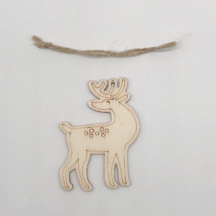 Creative Cartoon Wood Slice Pendant with Hemp Rope for DIY Christmas Tree Decoration Crafts