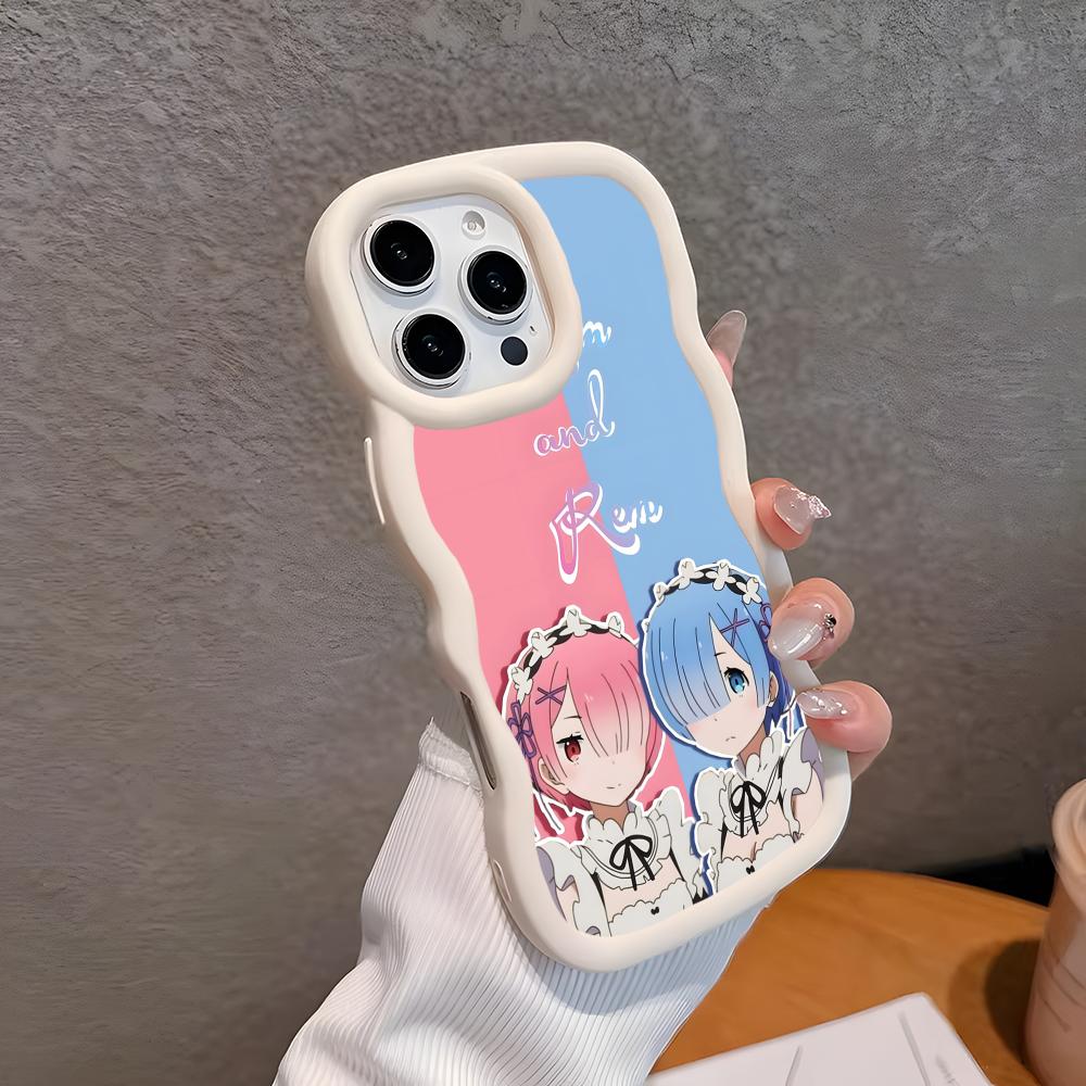 ReZero Rem Ram Wavy Edge TPU Mobile Phone Case for iPhone 17 16 15 14 13 12 11 Air Pro Max Plus Colorful Cover