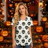 Damen V-Ausschnitt Kurzarm Kasack mit Taschen Halloween-Print für Krankenschwestern und Pflegekräfte