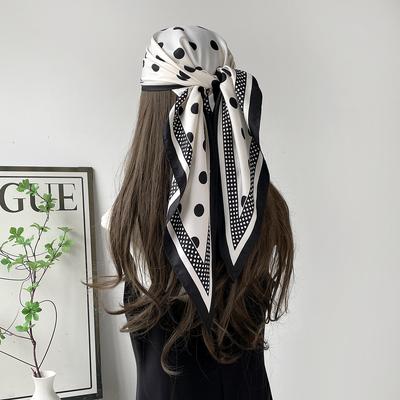Japan and South Korea Simple Polka Dot Printing Versatile Decorative Headscarf Triangular Scarf Twill Triangular Scarf Silk Scarf Xiyin Hot-selling