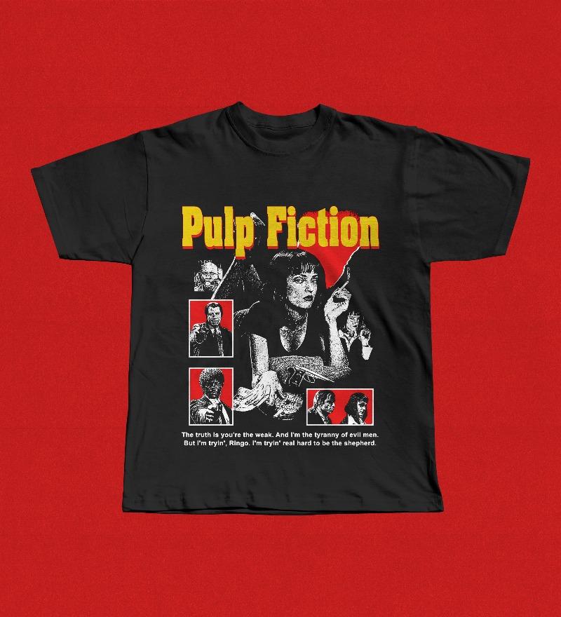 Pulp Fiction Movie TShirt 90s Tarantino Cult Classic Tee Summer Unisexs and Womens Loose and Breathable Tshirt Top S