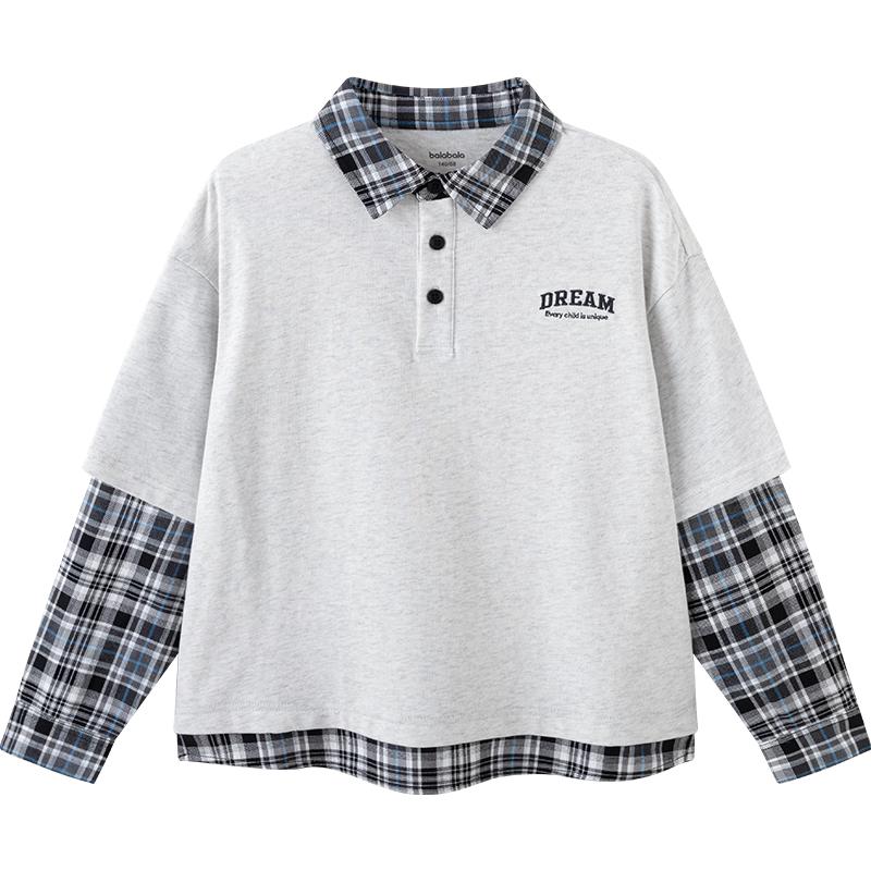 Balabala Boys Long-Sleeve Polo Fake Two-Piece T-Shirt 140