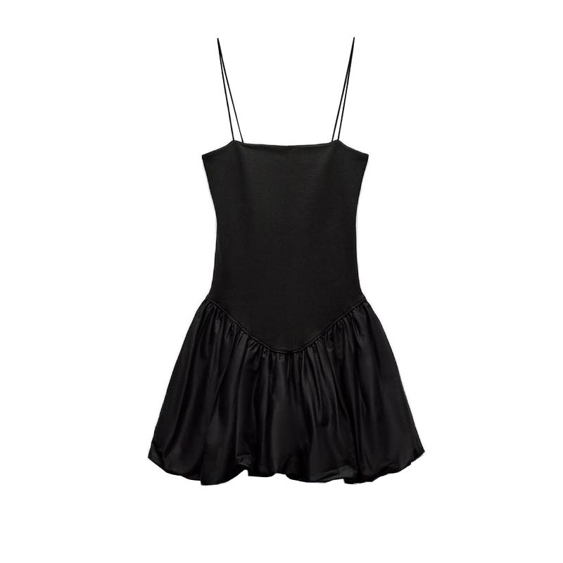 

Spring New off-the-Shoulder Design Stretch Camisole Puffy Poplin Rib Patchwork Dress 4174347 Black L