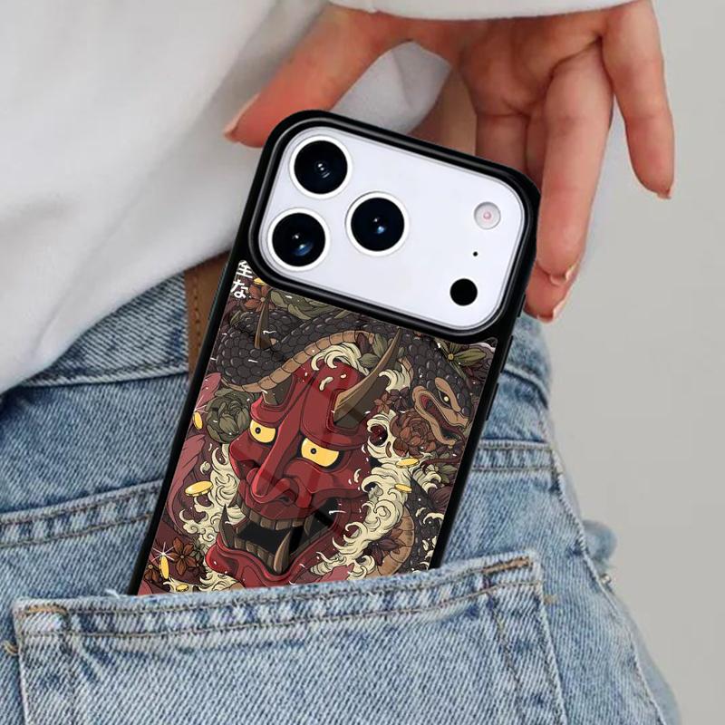Samurai Oni Mask soft Phone Case for iPhone 17ProMax 12 13 14 15 16e 17 Pro Max Plus Air Cover