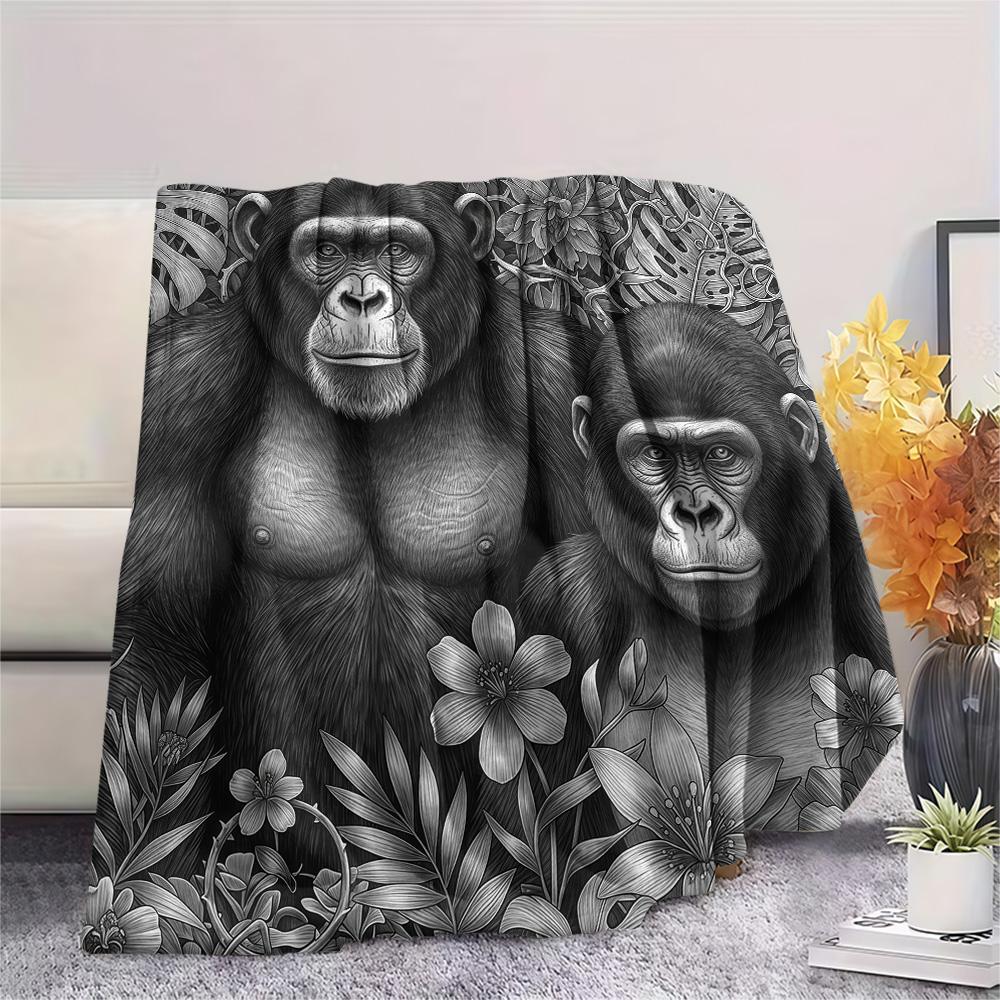1PC Black white animals Print Flannel Blanket, High quality Comfortable for All Seasons, Home Decor, Warmth and Comfort