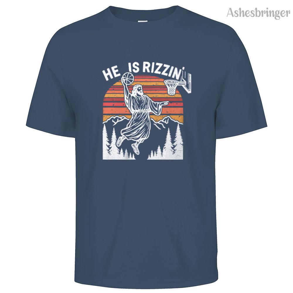 Mens Cotton He Is Rizzin Graphic Easter Jesus Christian Basketball T Shirt Street Casual Style Tee for Men and Women
