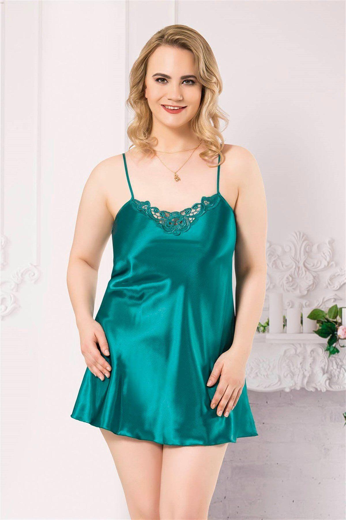 

Women s Fashion Big Size Nightgown Arias Closet Plus Size Emerald Short Satin Nightgown
