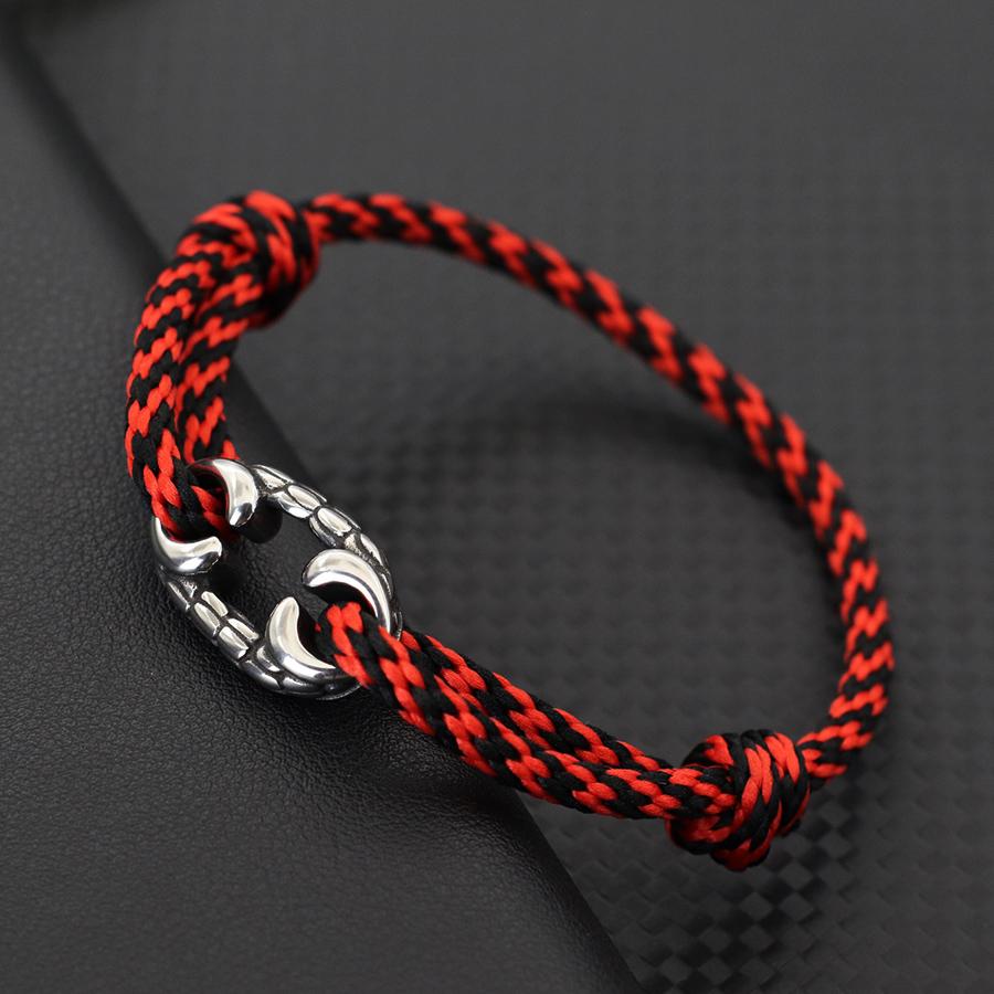 Handmade Ethnic String Bracelet For Men Sliding Adjustable Nautical Wrap Braslet With Stainless Steel Outdoor Cycling Braclet