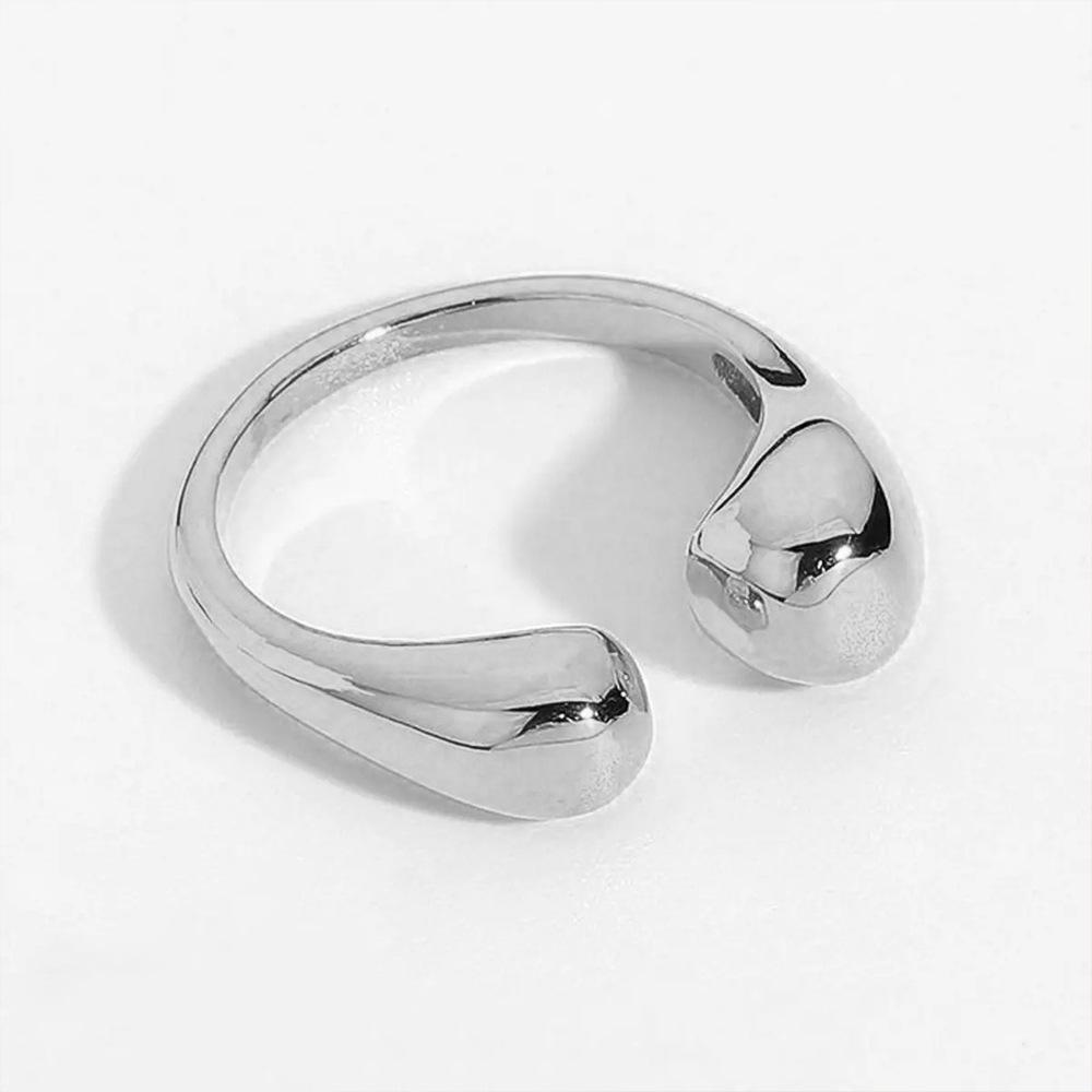 18K Gold Water Drop Open Ring - Minimalist Curved Band, Versatile Office Accessory Circumference 54MM-US7