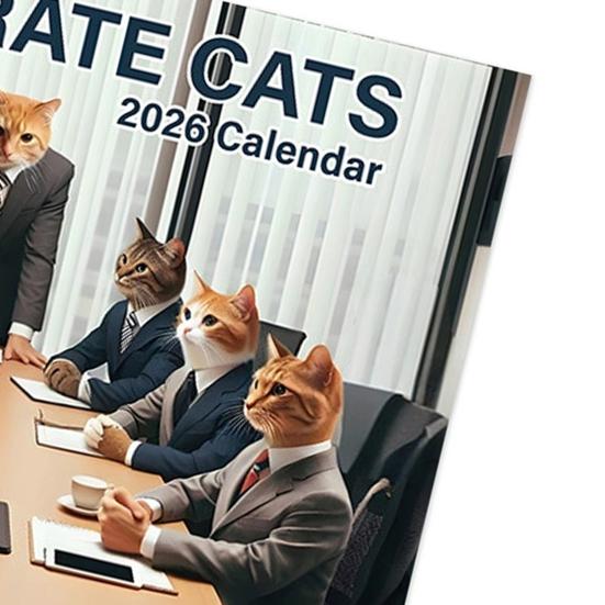 Corporate Cat 2026 Calendar Vertical Wall Hanging Calendar with 12 Kitten Illustrations 12 Monthly Planner for Office Home Organizing Scheduling