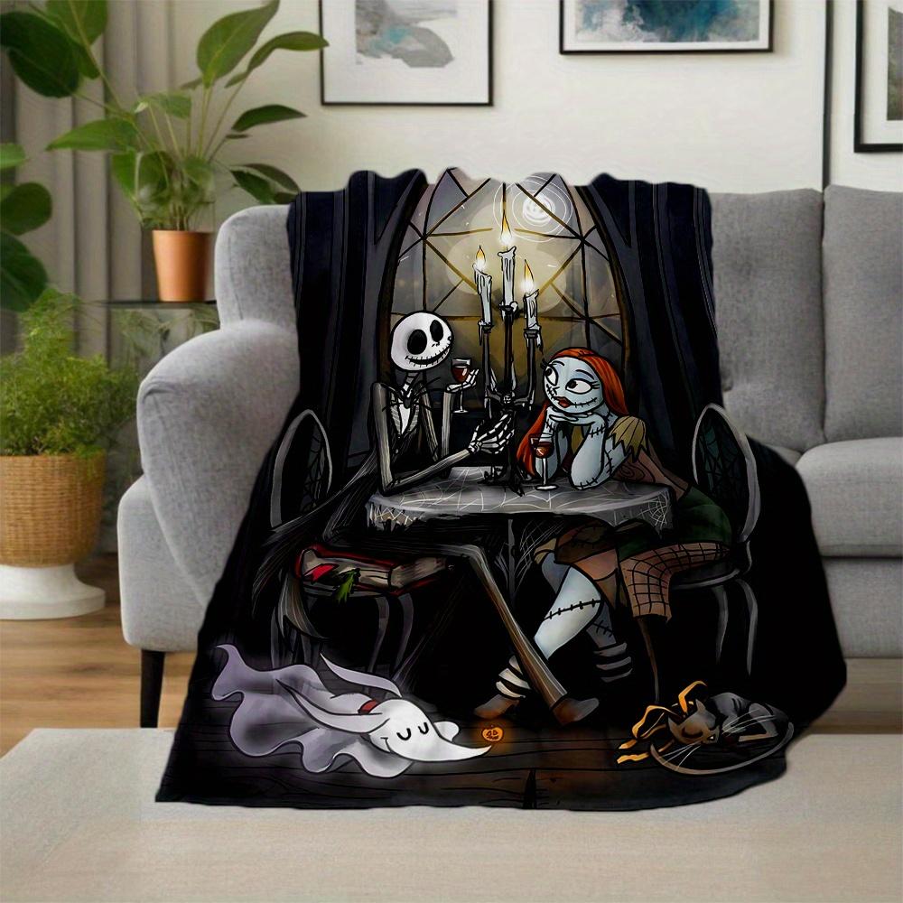 1pc, Jack Skellington and Sally's Candlelight Dinner Themed Blanket Cute Design for Room Decor, Soft Throw Blanket Perfect