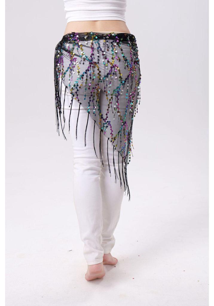 Sequin Tassel Belly Dance Triangle Scarf Waistband for Performance