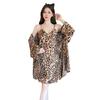 New Pajamas Women's Summer Ice Silk Long-sleeved Suspender Nightgown Nightgown Set Spring and Autumn Sexy Leopard Print Home