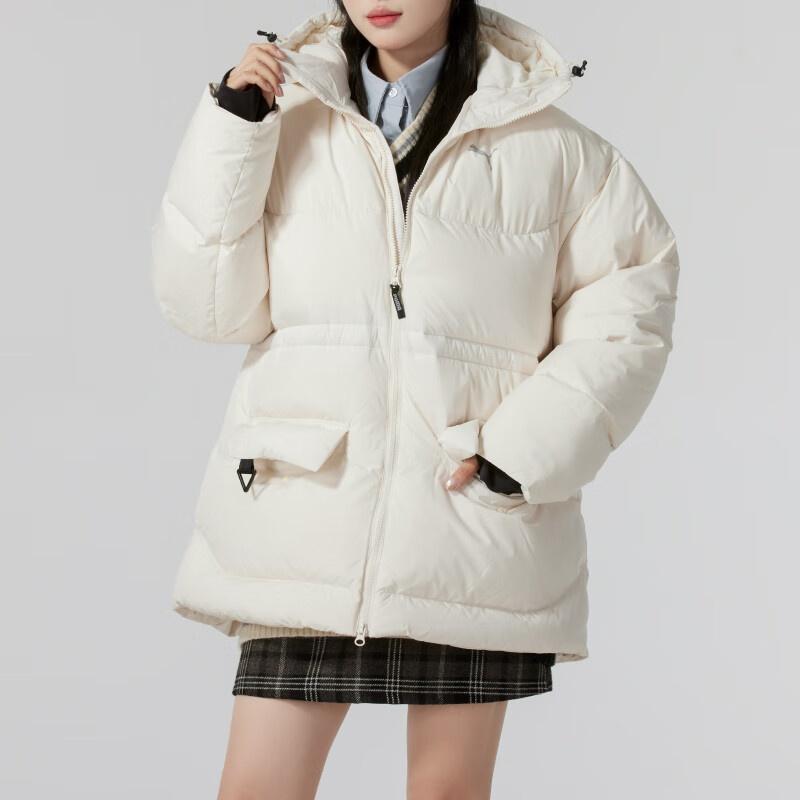 PUMA Down Jackets Women's Ecru Hooded Non Detachable Moderate Other 629740-87