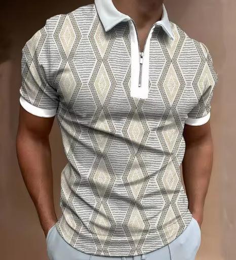 Short Sleeve Men's Polo Shirt with Lapel Business Casual 3D Geometric Printing Digital Short Sleeve Polo Shirt Summer