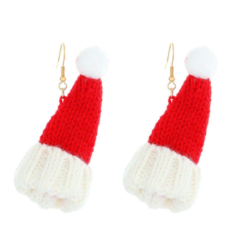 Europejski i Amerykański Świąteczny Styl Dzianinowa Wełniana Czapka ze Szalikiem i Kolczykami z Pomponami dla Dziewczynek