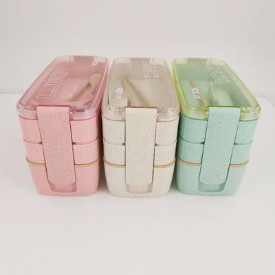 Lunchbox aus gesundem Material, 3-lagige Bento-Boxen aus Weizenstroh, mikrowellengeeignetes Geschirr, Vorratsbehälter für Lebensmittel, Lunchbox, 900 ml