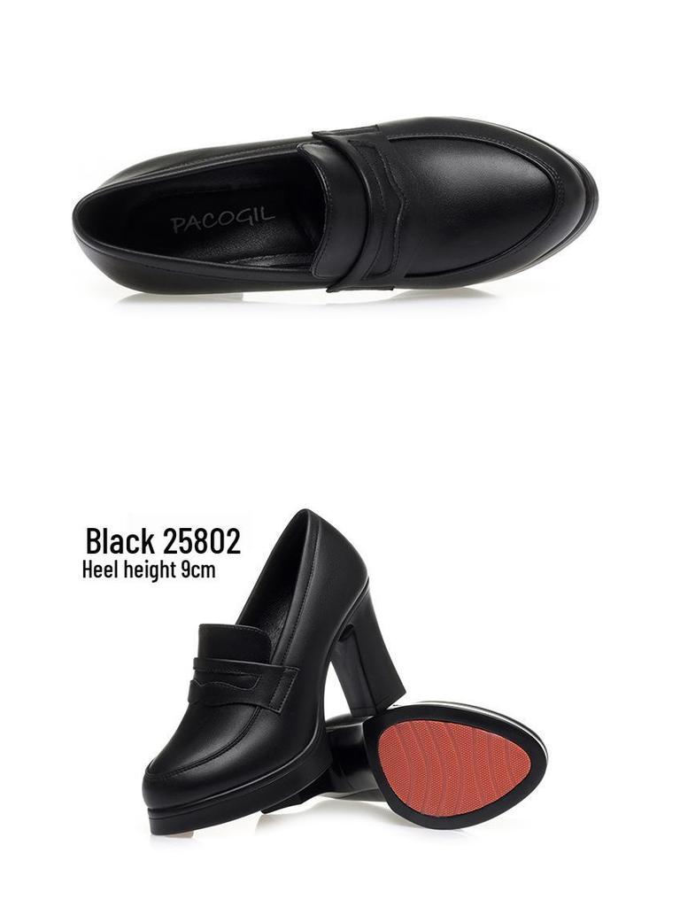 2024 Spring Women's Chunky Heel Platform Pointed Toe Leather Shoes