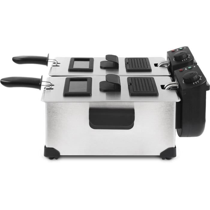 Fritteuse HKOENIG - DFX600 - Doppelkammer 2x3L - Unabhängige Thermostate - Abnehmbare Körbe - Edelstahl - 3600W