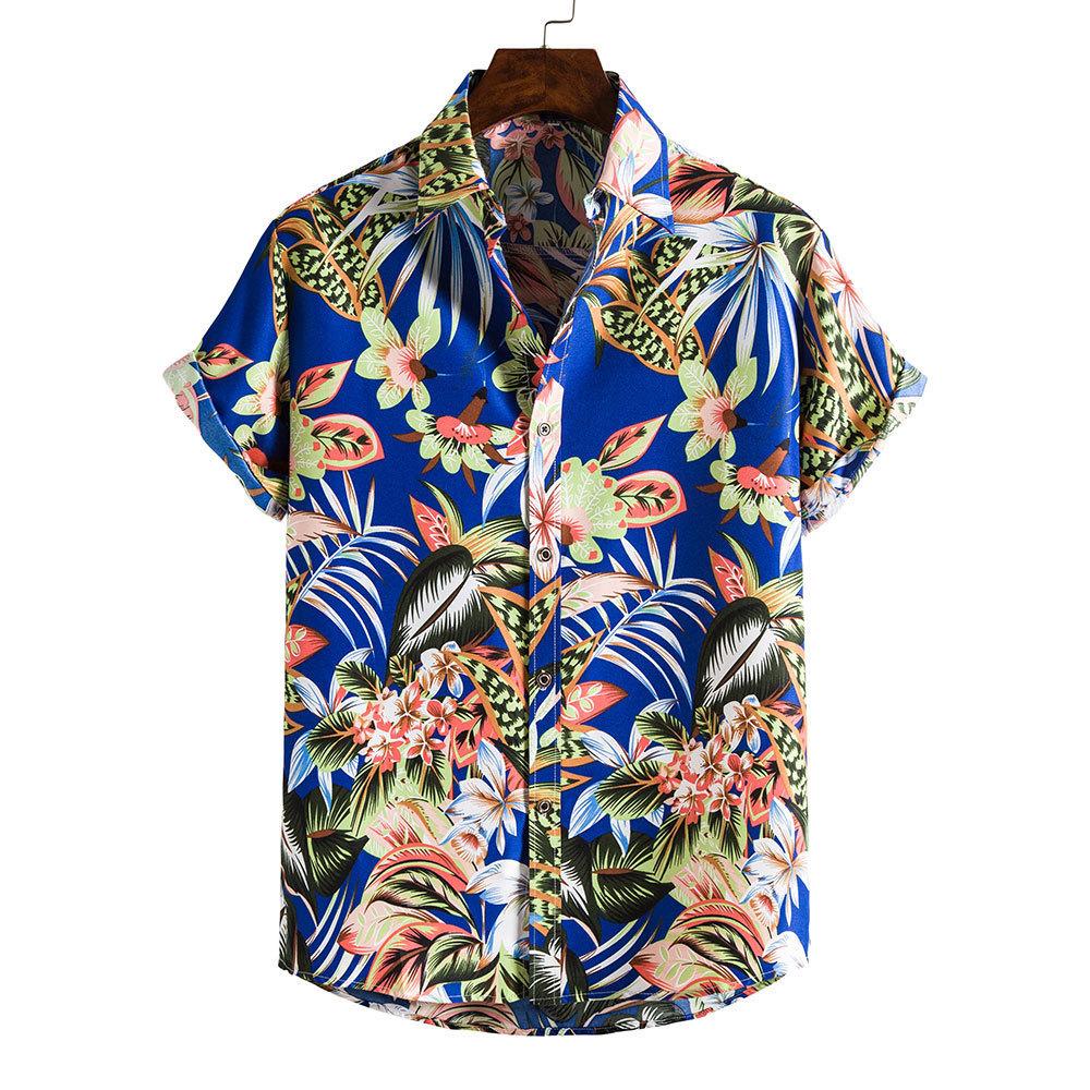 New 2025 Spring and Summer Men's Beach Shirt Hawaiian Short-sleeved Flower Shirt Men's E-commerce Supply