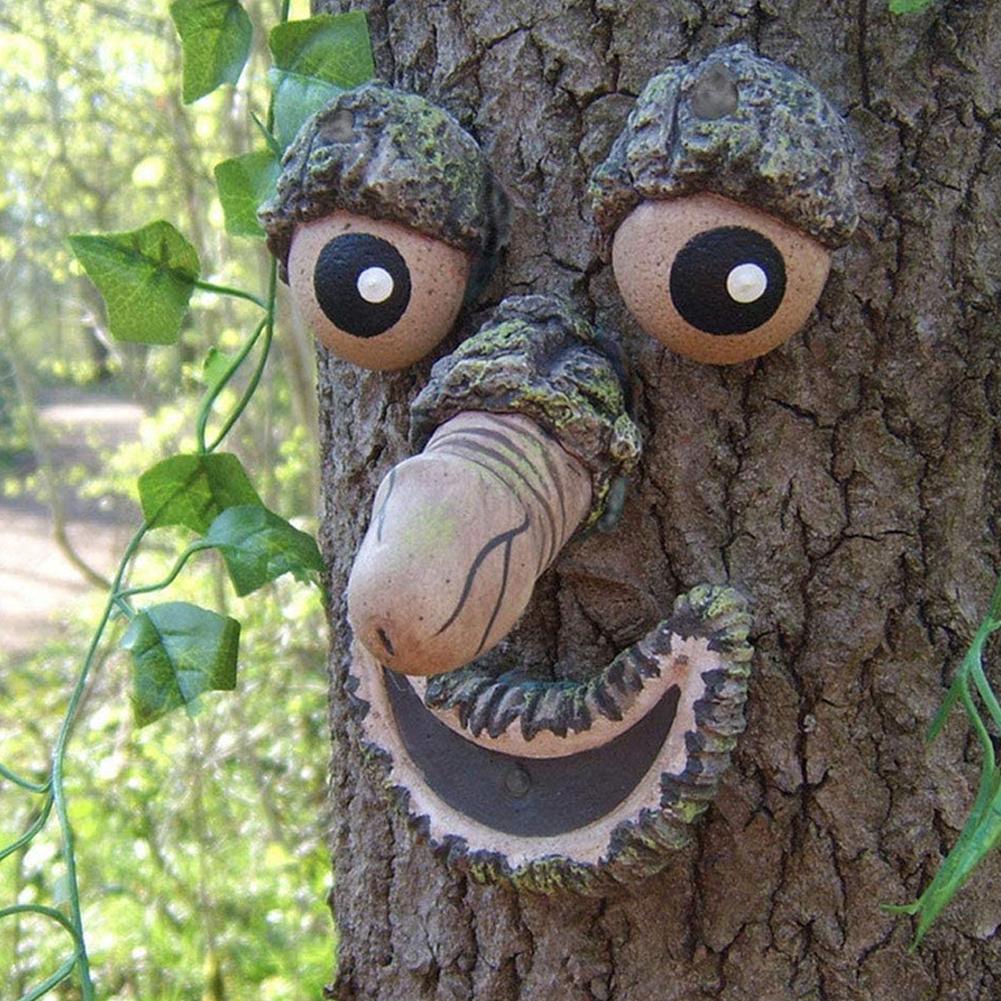 1pcs Tree Monster Features Resin Decoration For Halloween Easter Party Yard Outdoor Easy Install Waterproof Creative Decor Gifts