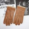 New Men's Sheepskin Gloves Fashion Ripple Touch Screen Wool Knit Lining Winter Leather Driving Gloves Autumn