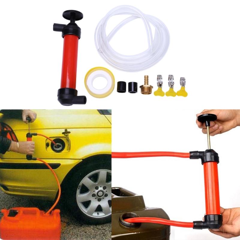 Manual Vehicle Tank Transfer Pump with Threaded Hose Fitting, Adjustable Clamps and Thread Seal Tape for Equipment Maintenance Tasks
