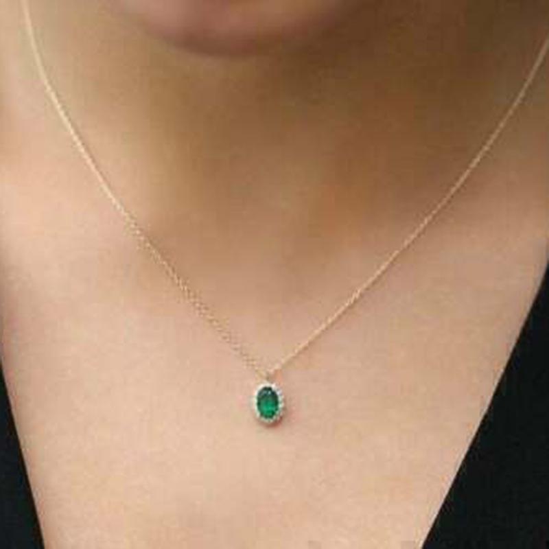 Huitan Temperament Women Necklace with Oval Green Cubic Zircon Pendant Elegant Female Neck Accessories Wedding Eternity Jewelry