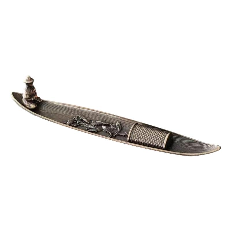 Incenses Stick Holder with Fishing Design Antique Alloy Incenses Burners Censers For Meditations And Home Decorative Use