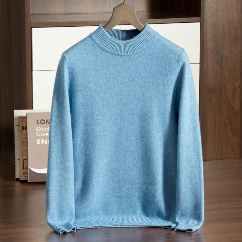 Cashmere shirt new semi-turtleneck thickened solid color knitted sweater wool