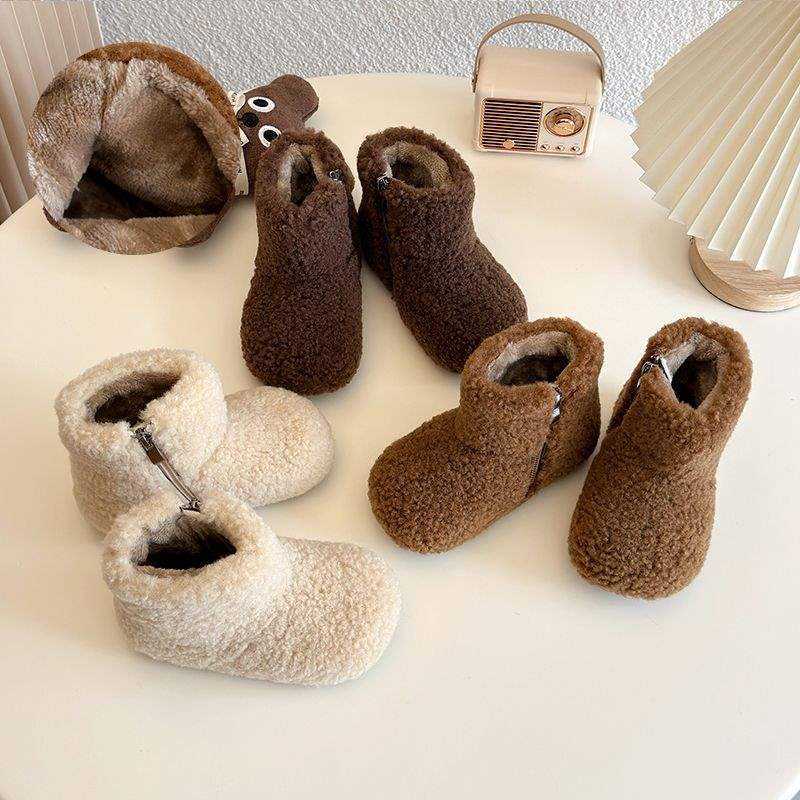 Girls Two Cotton Shoes Children's Snow Boots Plush 2025 Autumn and Winter New Plush Plush Birkenstocks Baby Winter Shoes