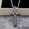 Vintage Solid Stainless Steel Double Sided Engraved Cross Pendant Unisex Necklace