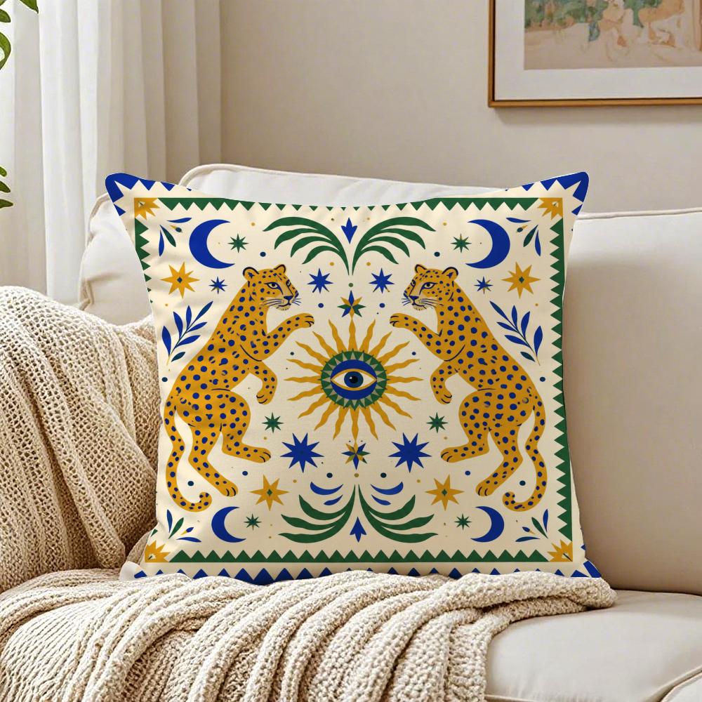 Minimal Boho Sun Leopard Palm Tree Pillow Case Breathable Organic Short Plush Cushion Covers WrinkleResistant Soft Durable
