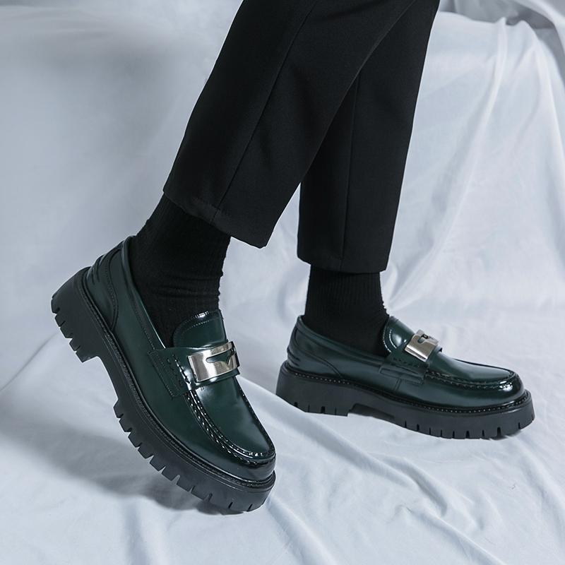 2024 Summer New Thick Bottom Mens Leather Loafers Dress Shoes Casual Business Gentleman Elegantes Office Pea Shoes Fashion Green