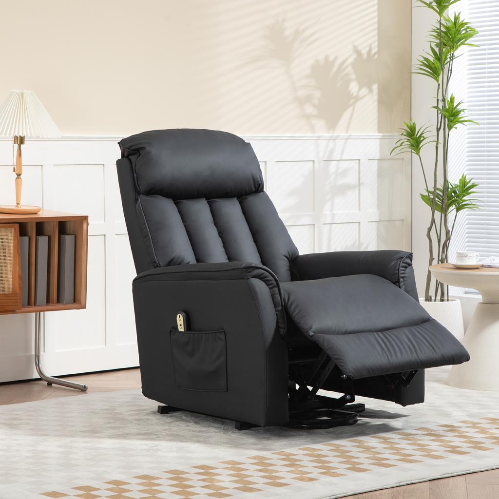 Electric Lift Chair TV Chair Chair With Lift Function Reclining Function Faux Leather 80 X 94 X 104 Cm Black