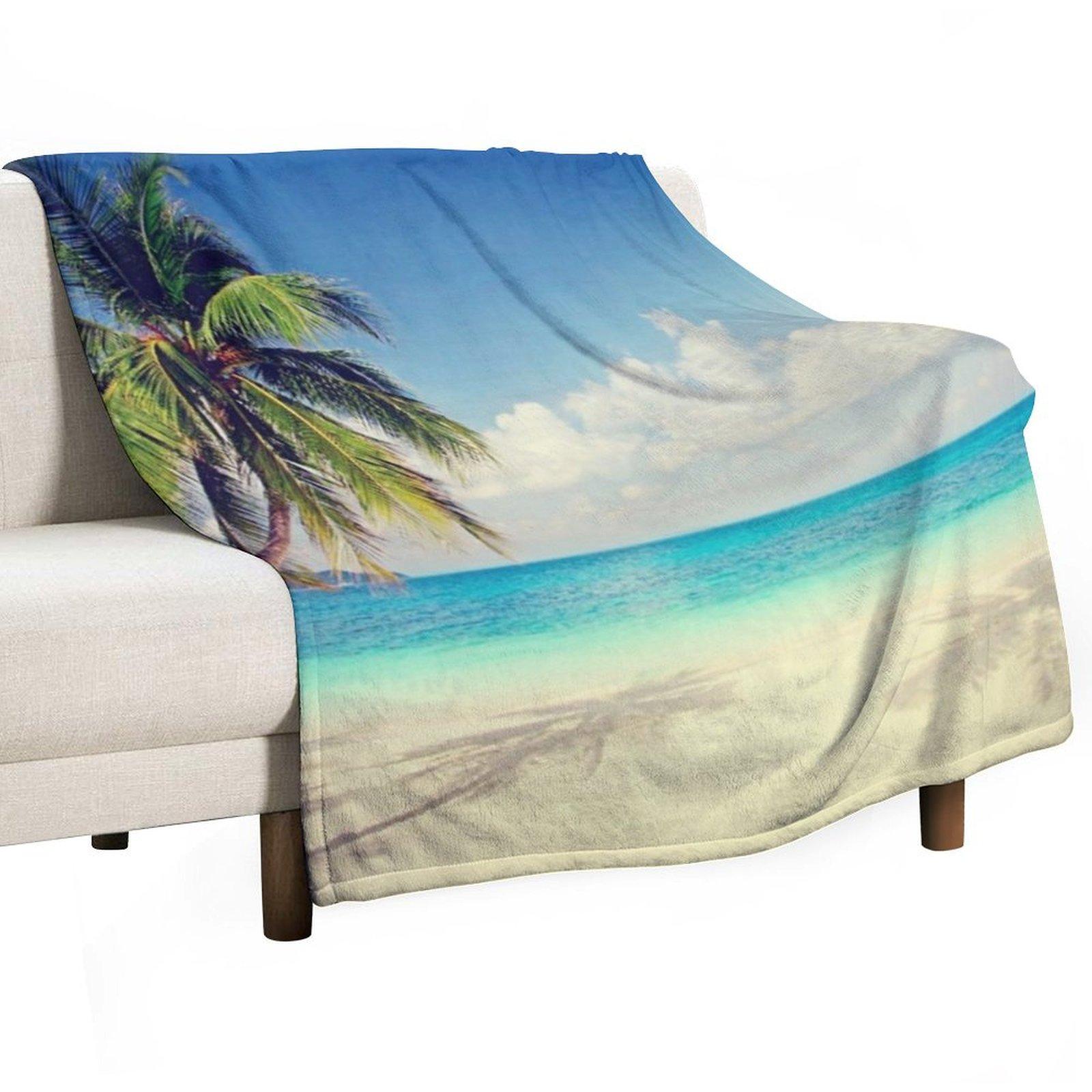 

palm tree by the calm beach Throw Blanket Loose Decorative Beds Sofa Quilt Summer Beddings Blankets 30x40in