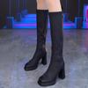New Autumn and Winter Thick Heel But Knee Boots Women's Rear Zipper Long Boots Thick Heel Boots Spring and Autumn Single Boots