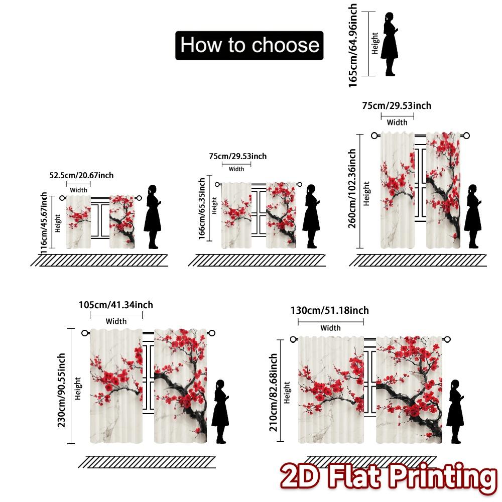 Flat Printing Jit Curtains Without Rod Cherry Blossom Drapes Chic Polyester Decorations Curtain Set Of 2 Made Washable