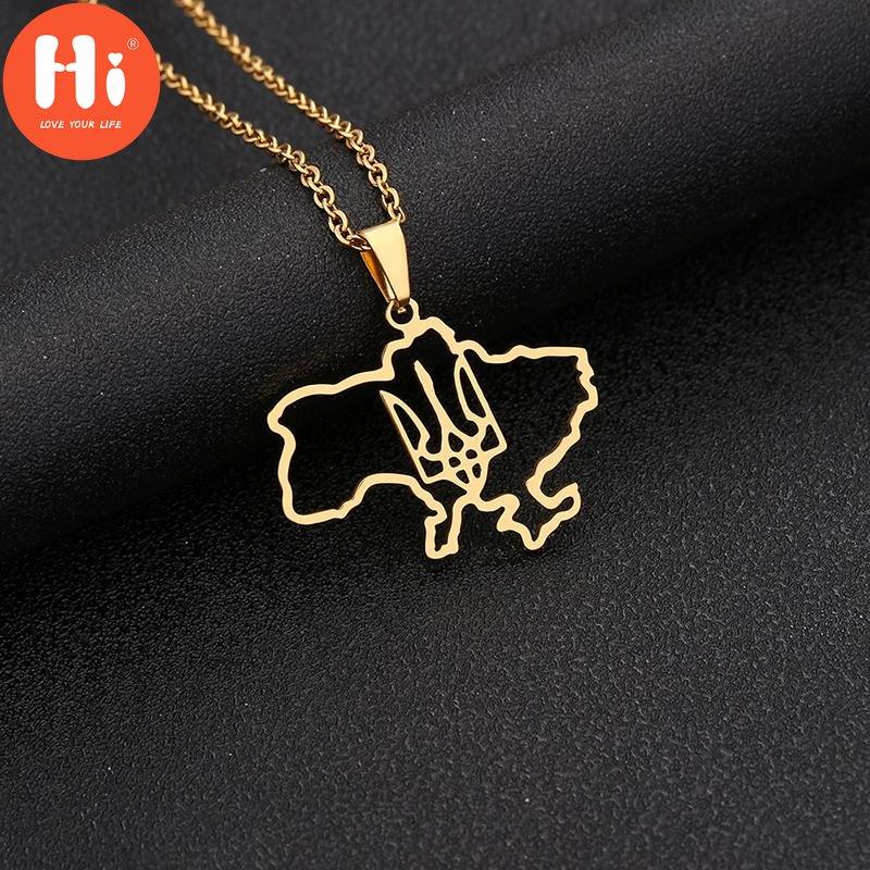 Hi Fashion Outline Ukrajinská mapa s príveskom náhrdelník s vlajkou srdca z nehrdzavejúcej ocele