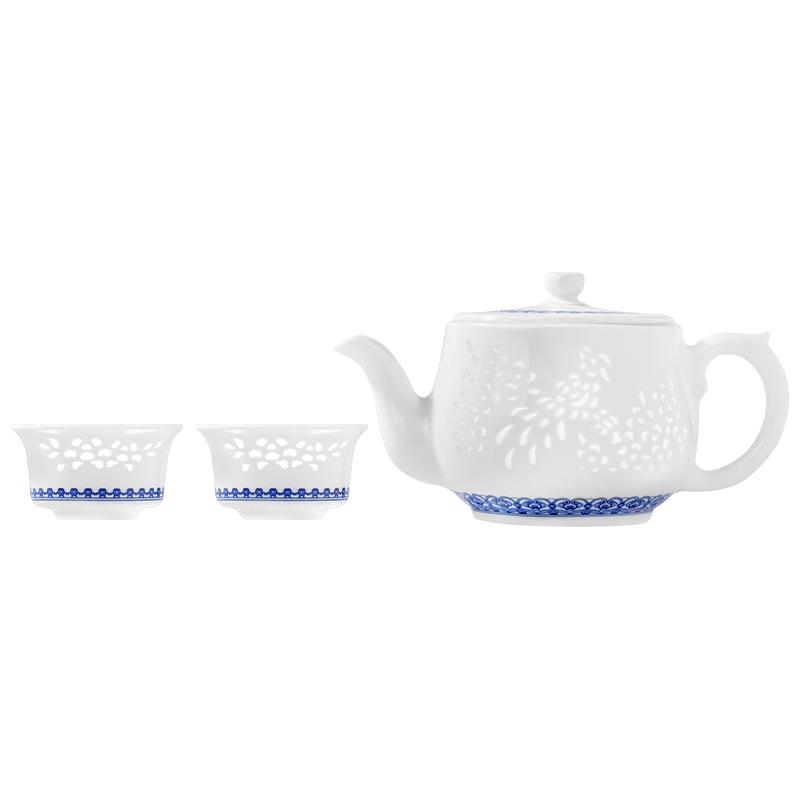 Jingdezhen Blue and White Linglong Kung Fu Tea Set