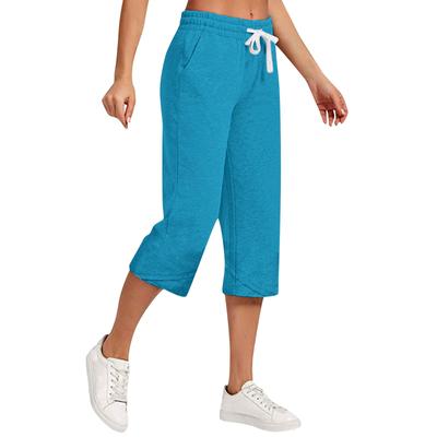 Sommerhose für Damen mit weitem Bein, einfarbig, unregelmäßige Hosenbeine, lässige Leinen-Caprihose mit Kordelzug und Taschen